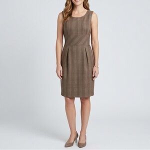 Apostrophe Plaid fitted Sheath Dress Brown Blue Size 4 Sleeveless Stretchy work